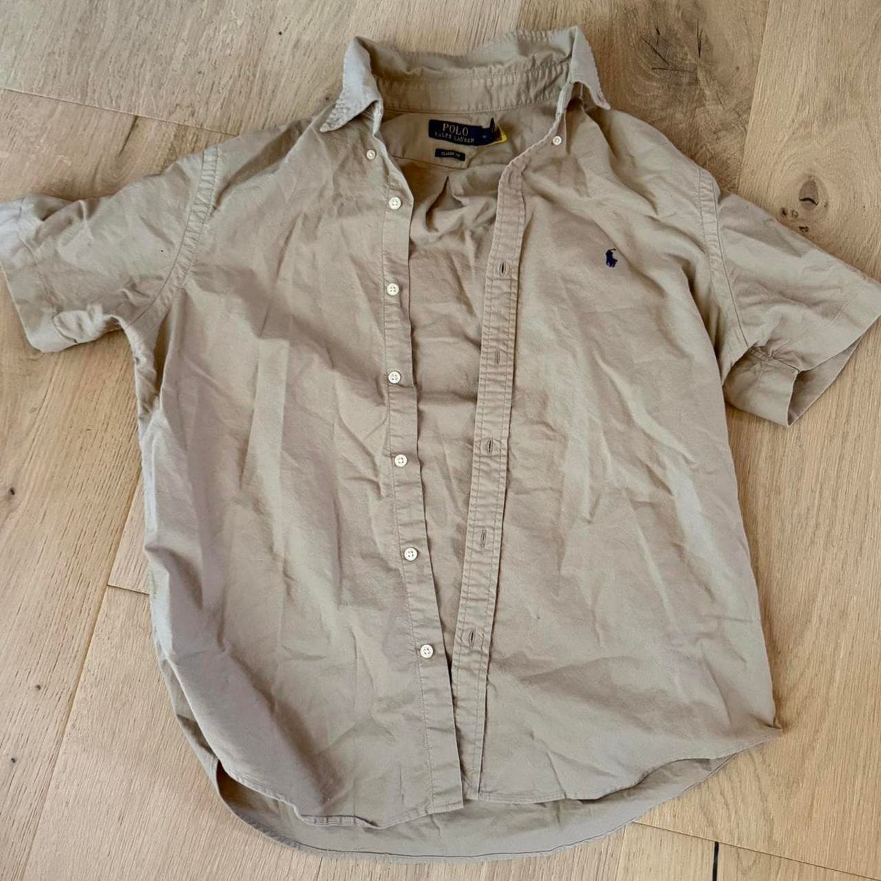 Ralph Lauren tan button up shirt Size M